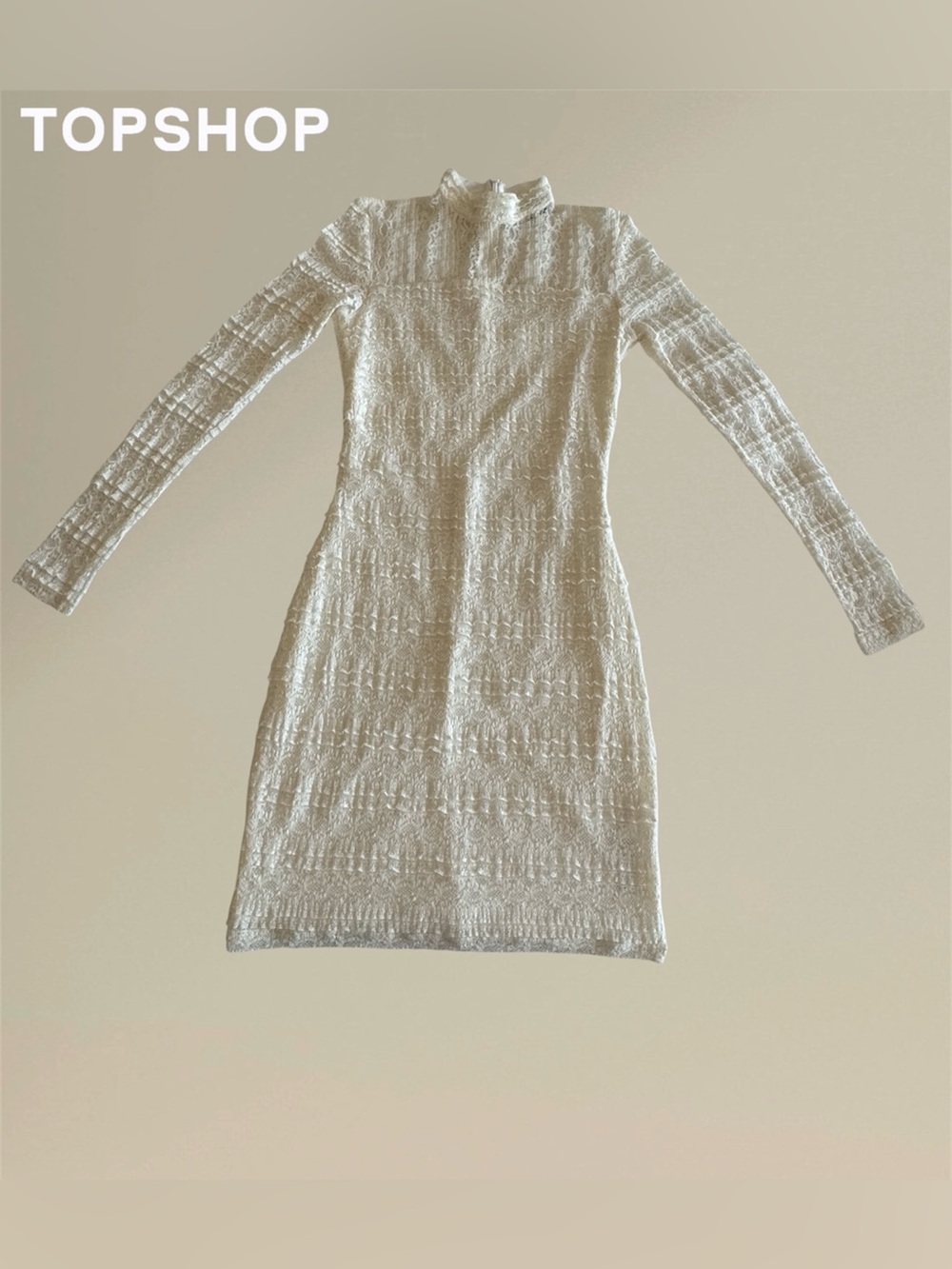 🛍️SALE🛍️ Topshop Cream Lace High-Neck Mini Dress - Picture 2 of 8